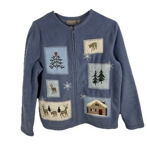 VTG Croft & Barrow Fleece Zip Sweater Blue Winter Sz M Cottagecore Grandma  Cozy